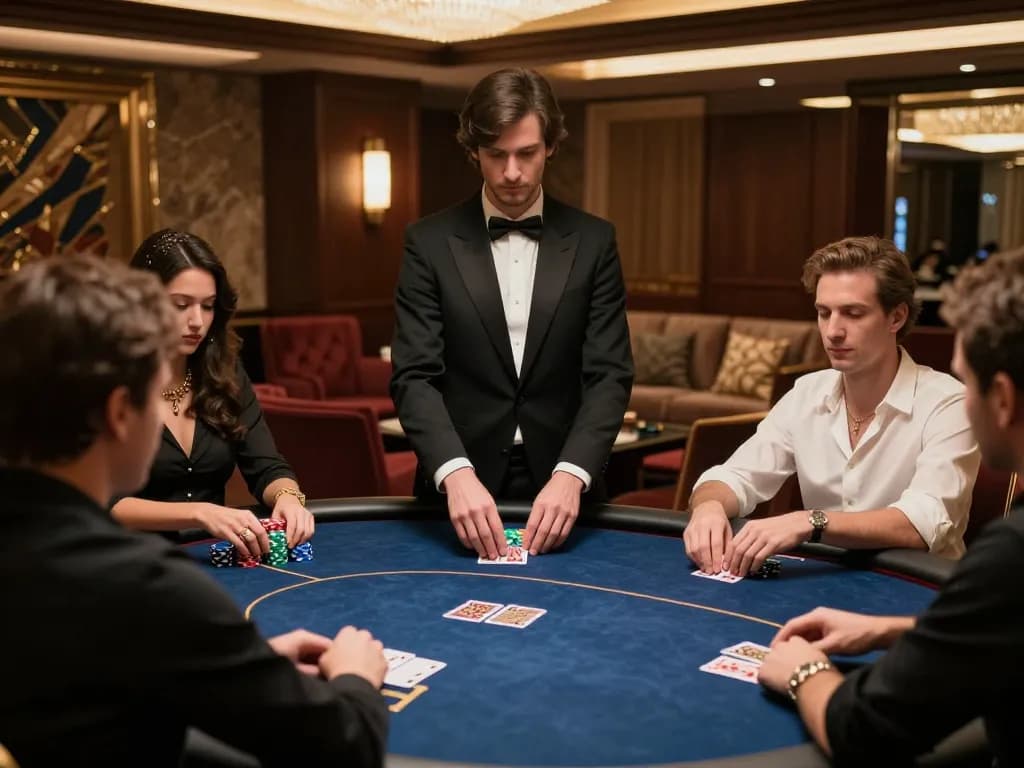 G28-t1 players strategizing in high-stakes poker game at exclusive casino