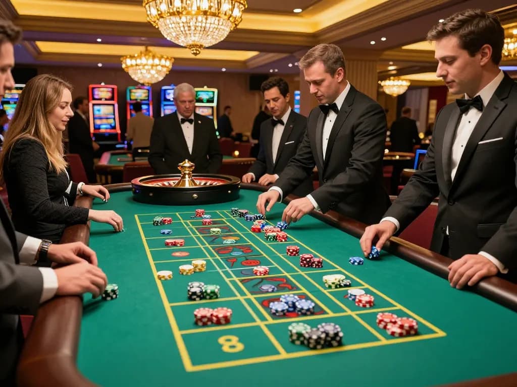 Players engaging in roulette action at F168 casino table with vibrant chips and excitement.