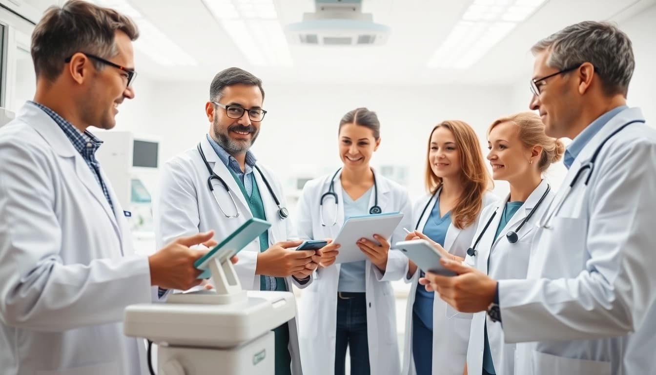 ad DÓC Medical professionals collaborating in a vibrant clinic environment.
