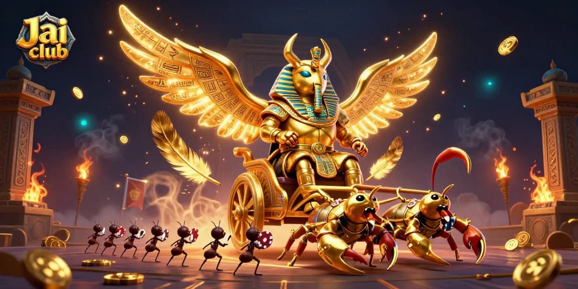 Engage in thrilling gameplay at Jai club, surrounded by dynamic casino elements and golden rewards.