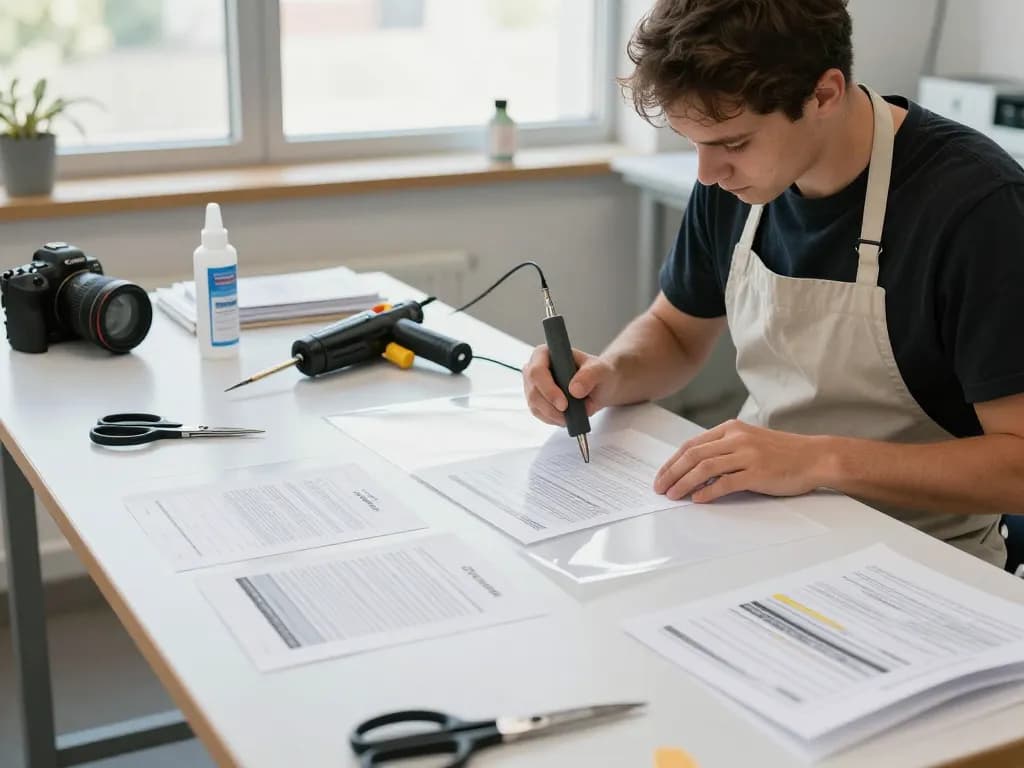 dich vụ bóc ép plastic in a professional workshop setting with expert technician removing lamination from documents.