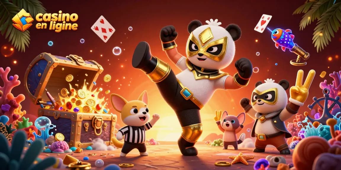 Jouez à des jeux au casino en ligne avec panda et chihuahua dans une scène dynamique remplie d'éléments