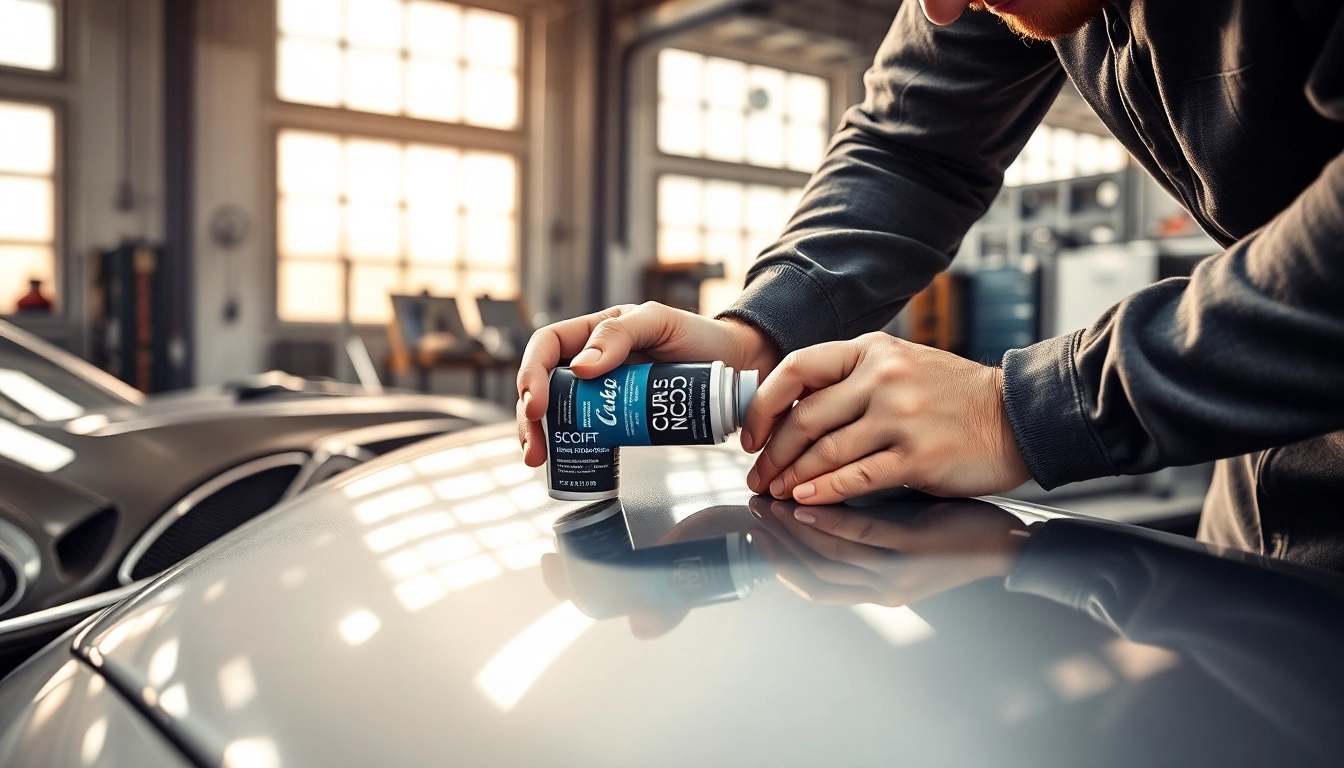 Professional automotive specialist using ScuffDoc products to repair car scuffs.