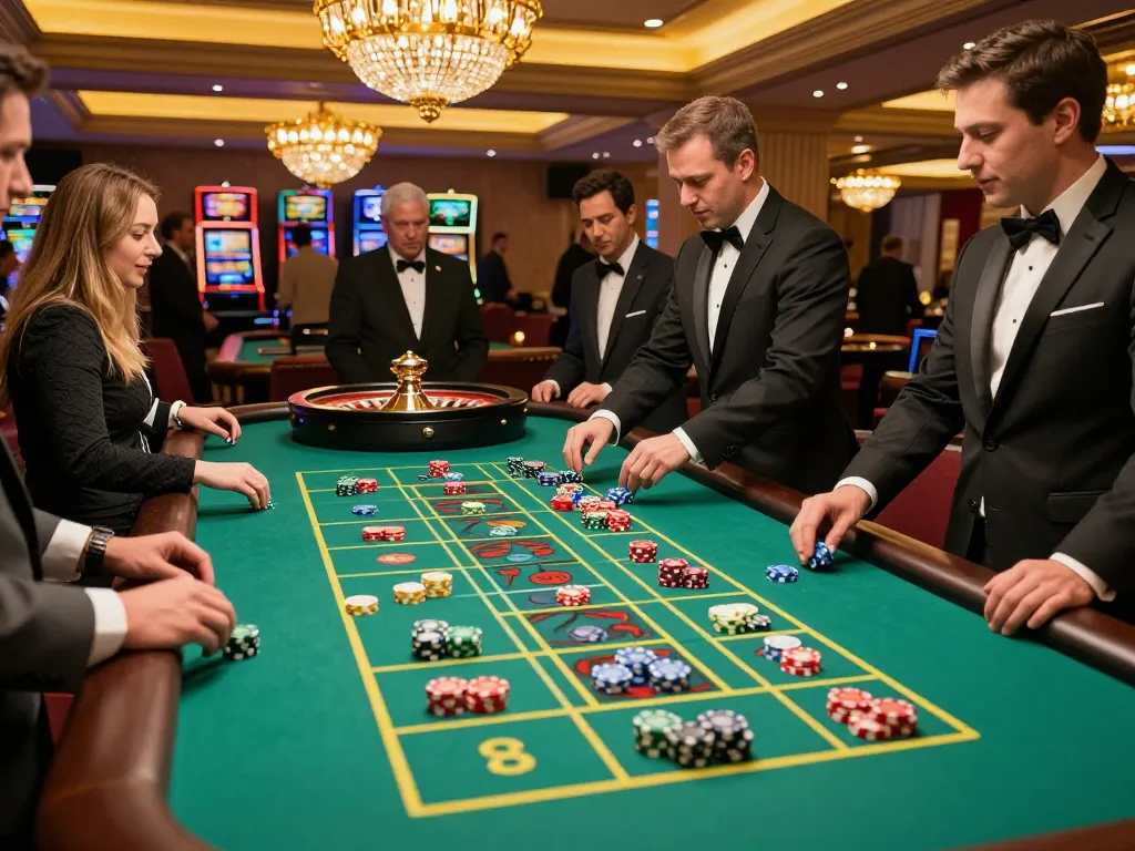 Players engaging in roulette action at F168 casino table with vibrant chips and excitement.