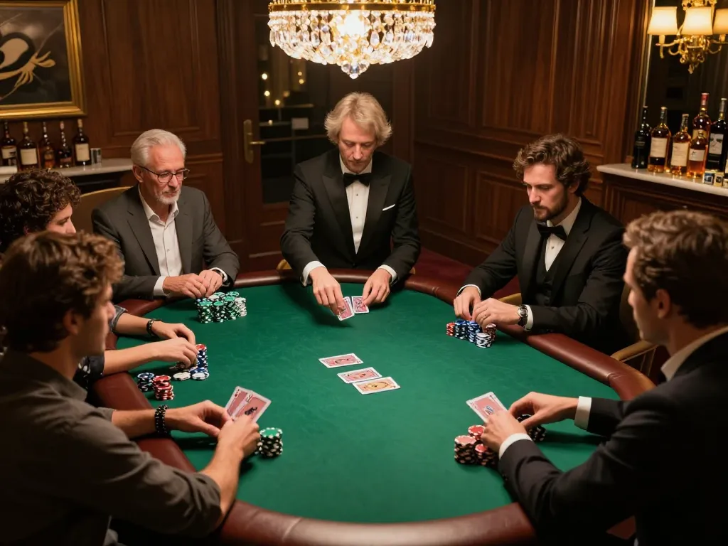 tg88 players strategizing in luxurious poker game with golden lighting ambiance