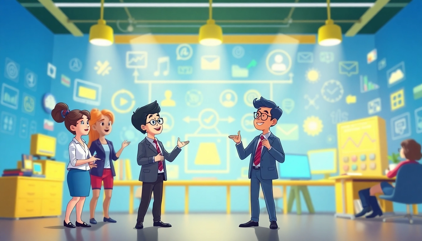 Erkläranimation mit animierten Figuren, die visuell Ideen erklären und ein kreatives Umfeld schaffen