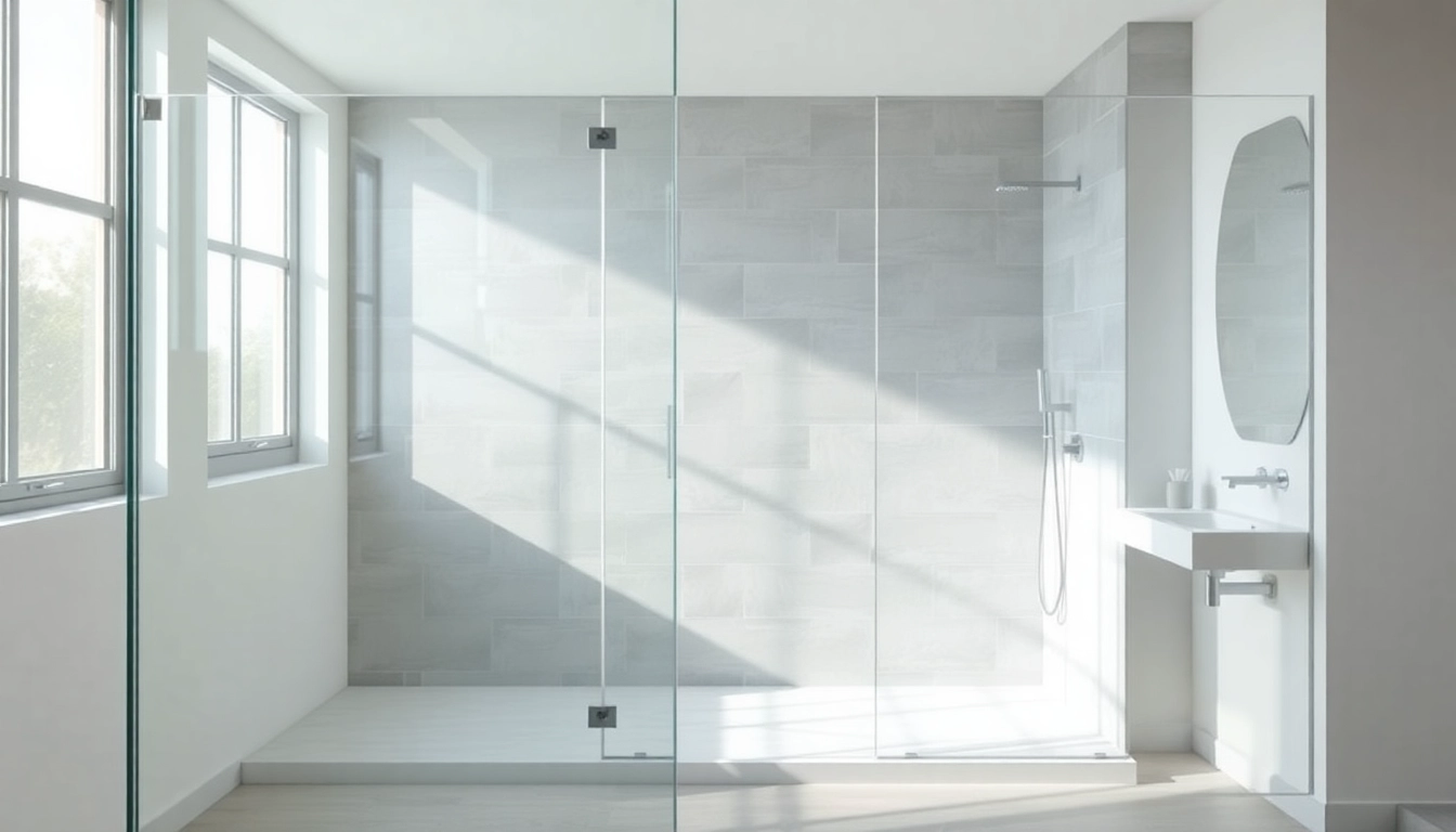 Showcasing shower screens semi frameless in a modern luxurious bathroom environment.