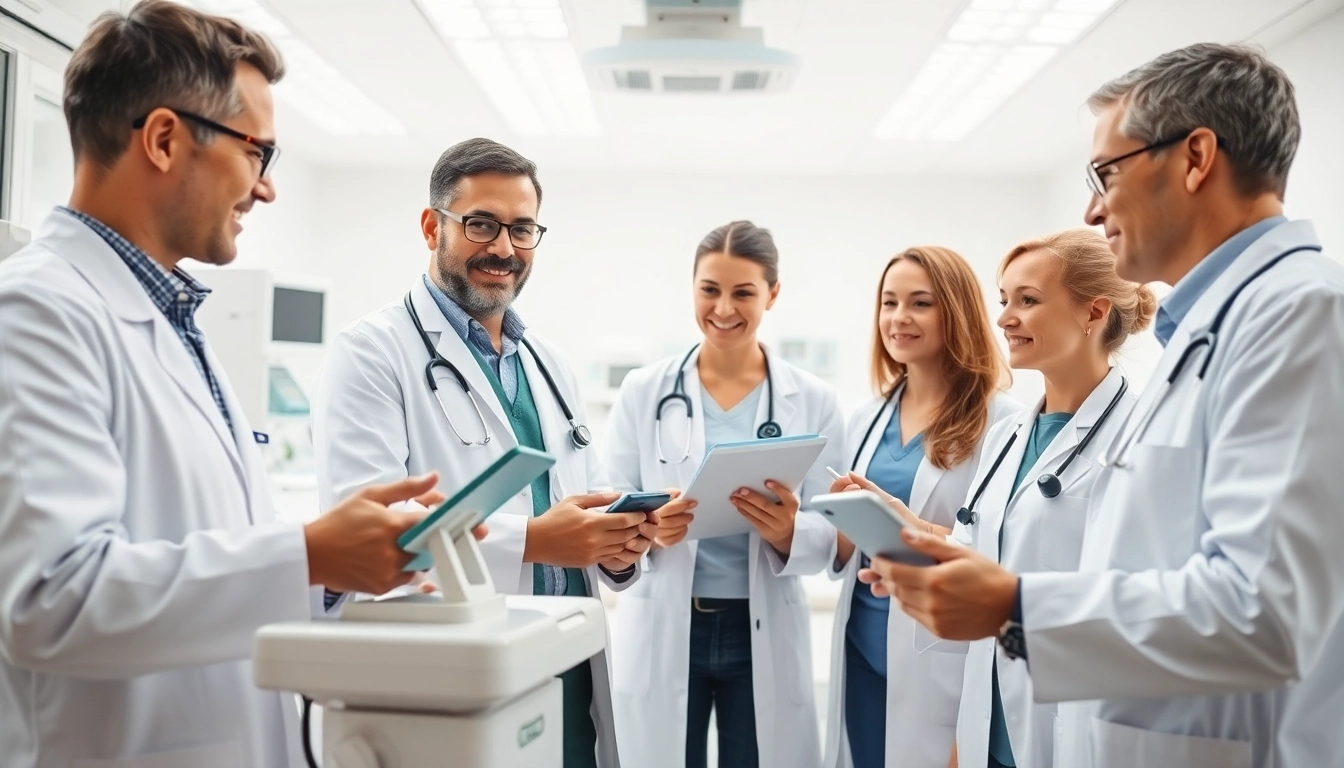 ad DÓC Medical professionals collaborating in a vibrant clinic environment.