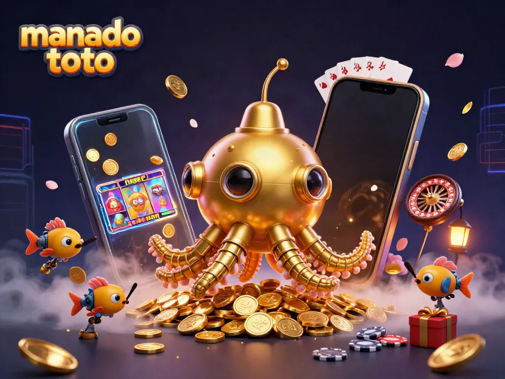 Experience exciting wins with manado toto in this vibrant illustration showcasing casino elements.