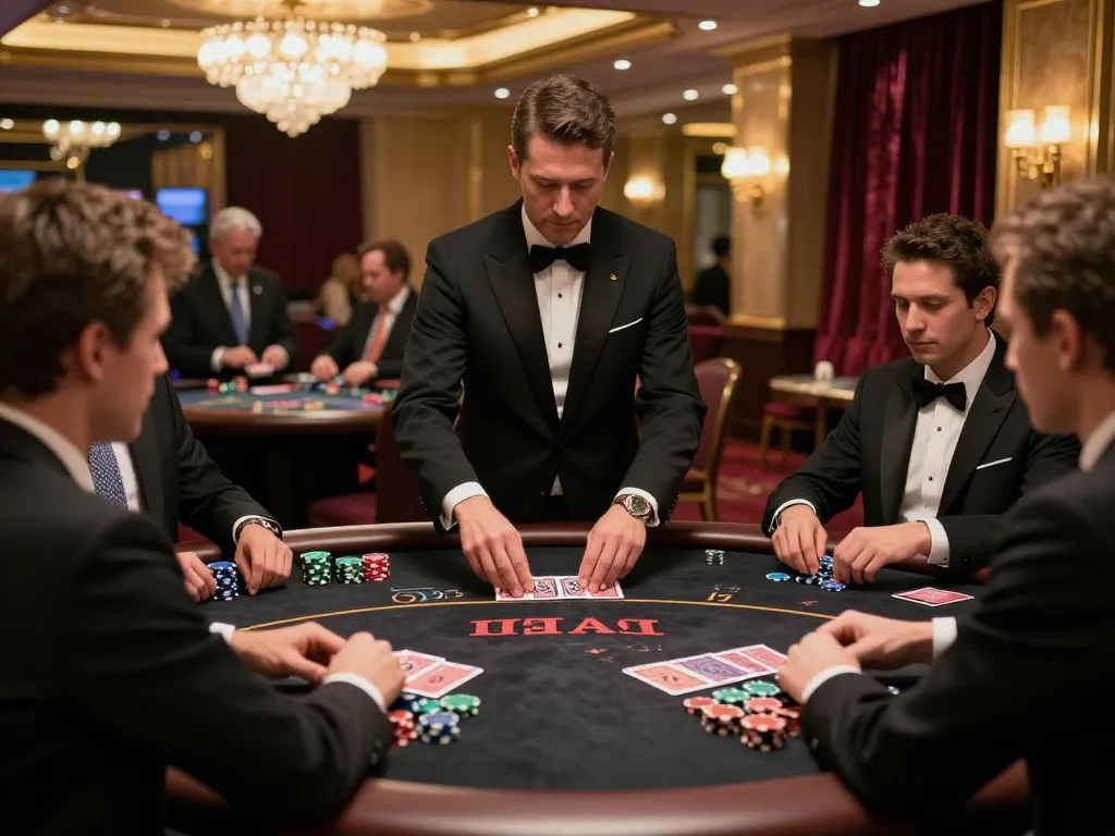 Play sc88 at an elegant casino blackjack table with engaged players and professional dealer.