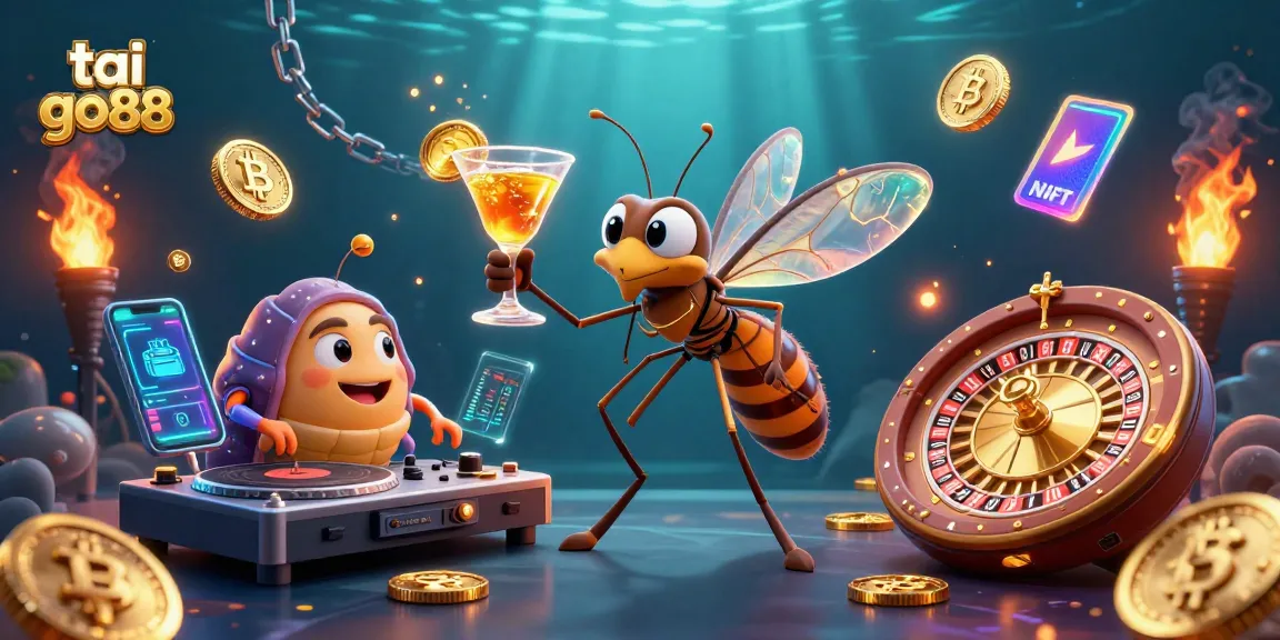 Delve into tai go88's vibrant casino action with crypto elements and a unique mascot scene.