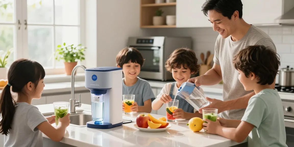 Waterdrop 10UBW-UF 0.01 μm Ultra Filtration Under Sink Water Filter System providing fresh filtered water in a bright family kitchen