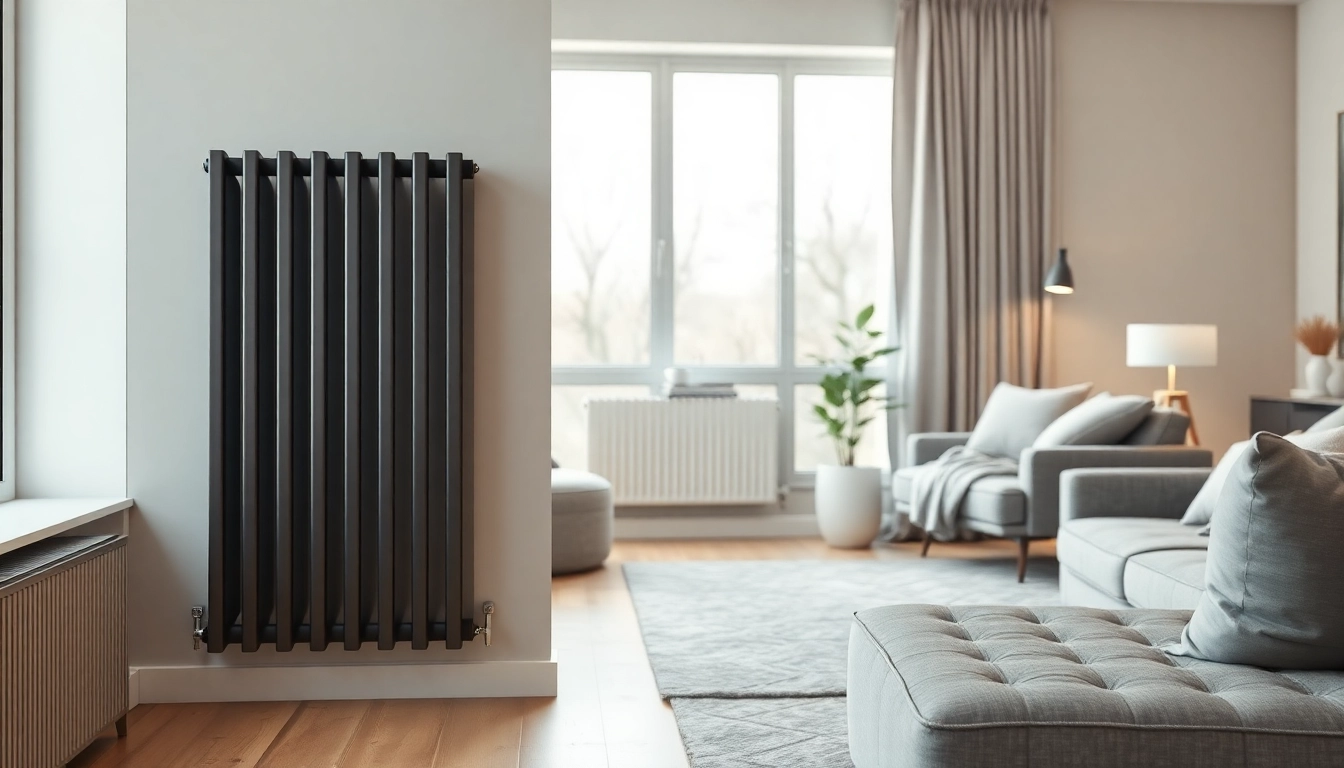 sonni Heizkörper in modern living room, showcasing its elegant design and cozy atmosphere.