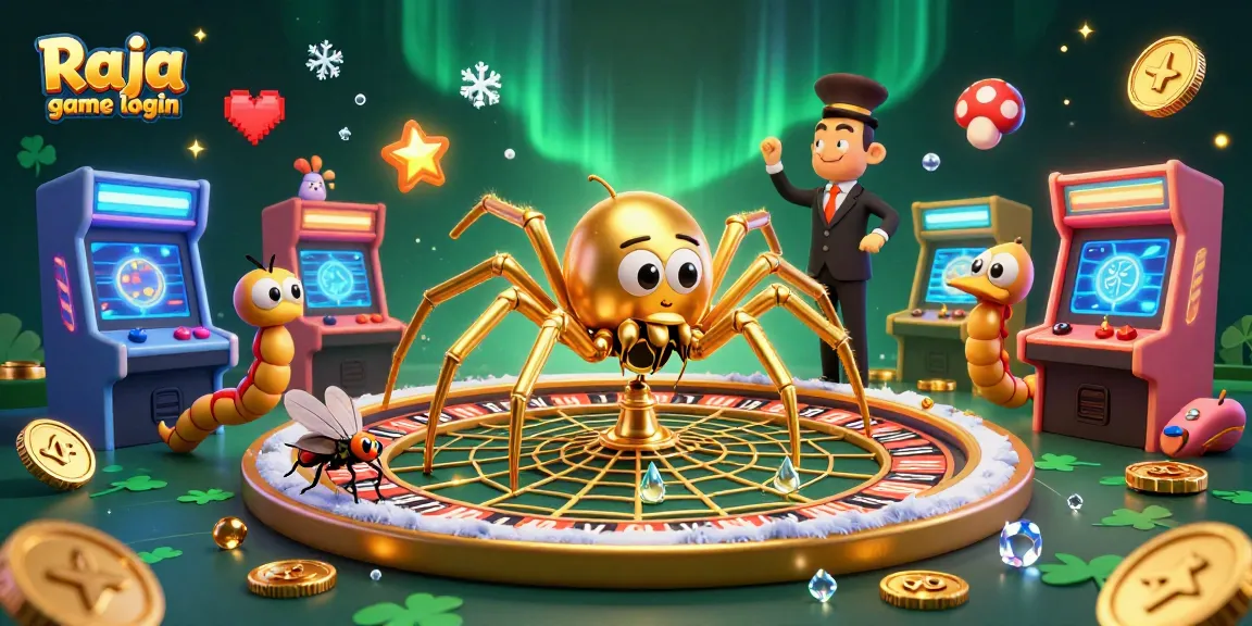 Engage with Raja game login for thrilling gameplay featuring a spider roulette wheel and animated game elements.