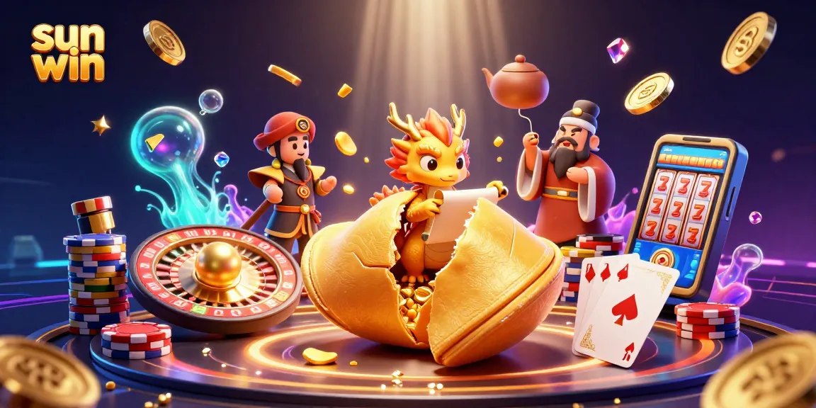 Engage in thrilling sun win casino action with a golden fortune cookie, wise dragon, and dynamic game elements.