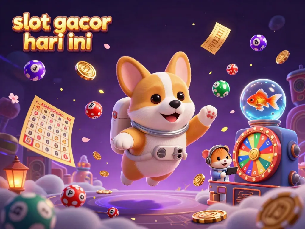 Menggunakan slot gacor hari ini, corgi astronaut mengapung di kasino luar angkasa dengan koin emas dan lotere