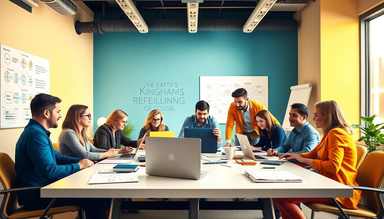Kinghams team collaborating in a modern office, showcasing creativity and efficiency.