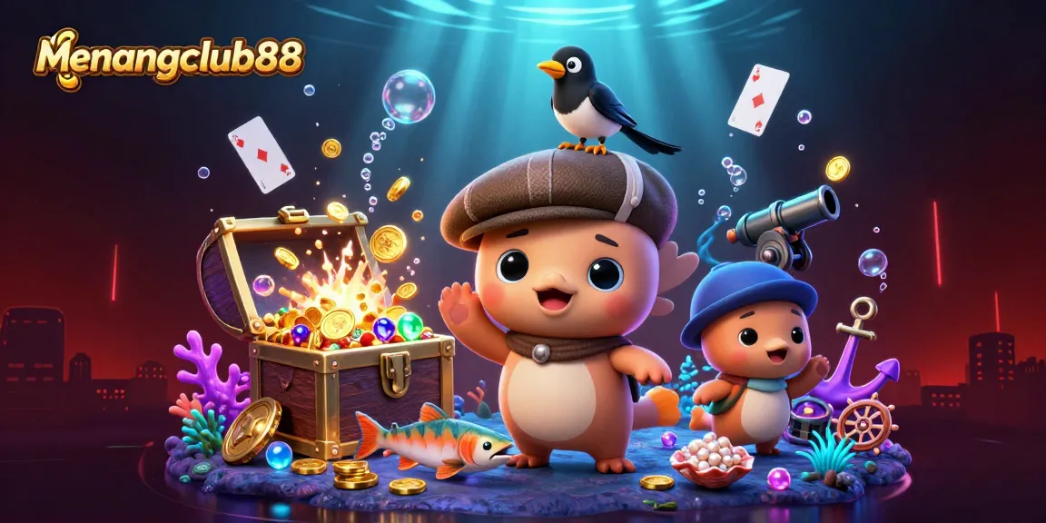Immerse in the gaming world of menangclub88 with vibrant characters and rich visuals, showcasing fun and treasure.