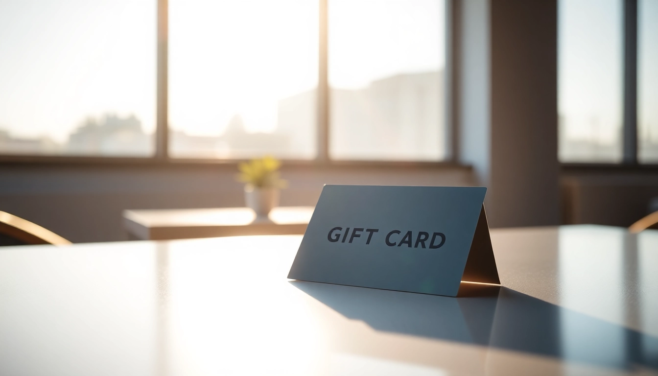 Present a window tint gift card in an elegant setting with natural lighting and soft shadows.
