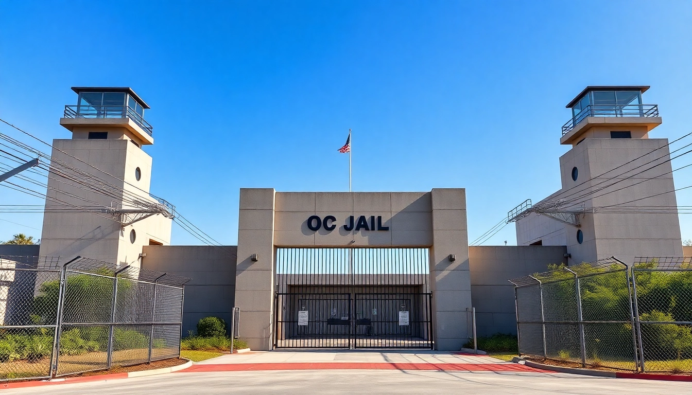 Gates of the OC Jail emphasizing security and structure in a bright environment.