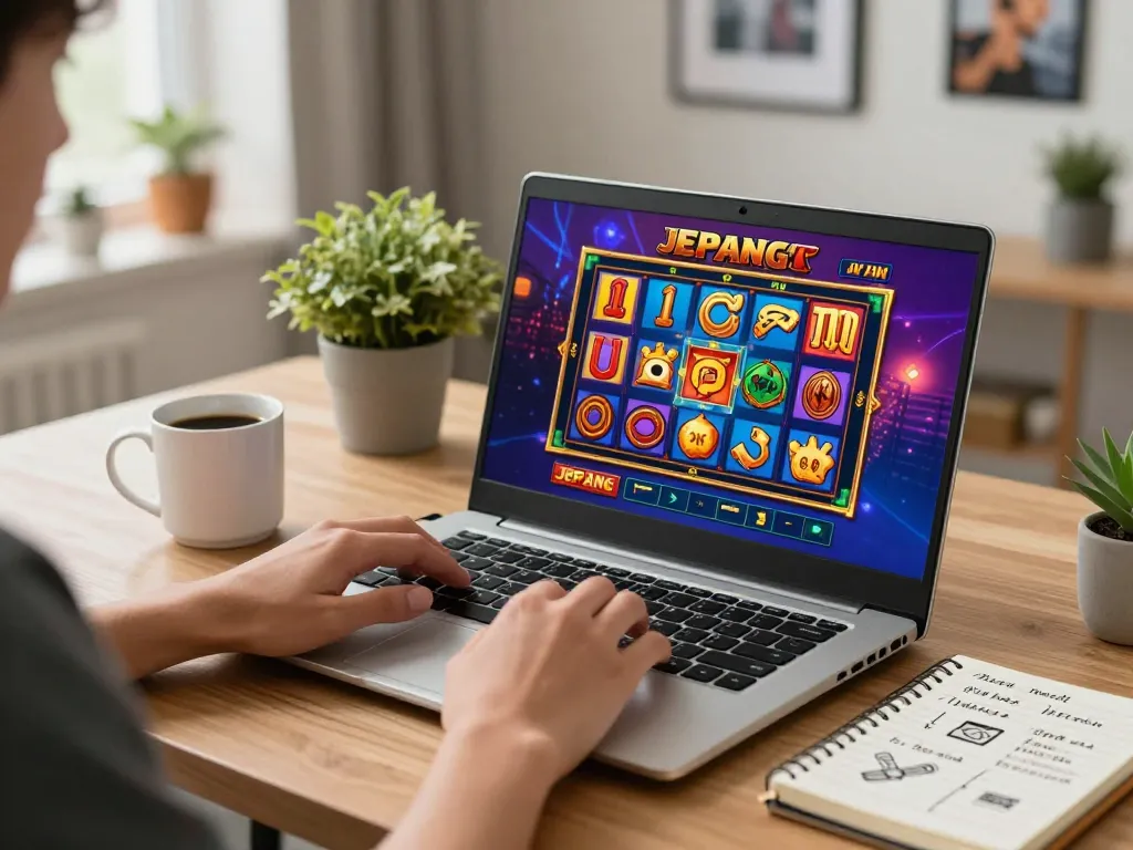 Engaging gameplay experience for slot jepang on a laptop in a cozy home setting.