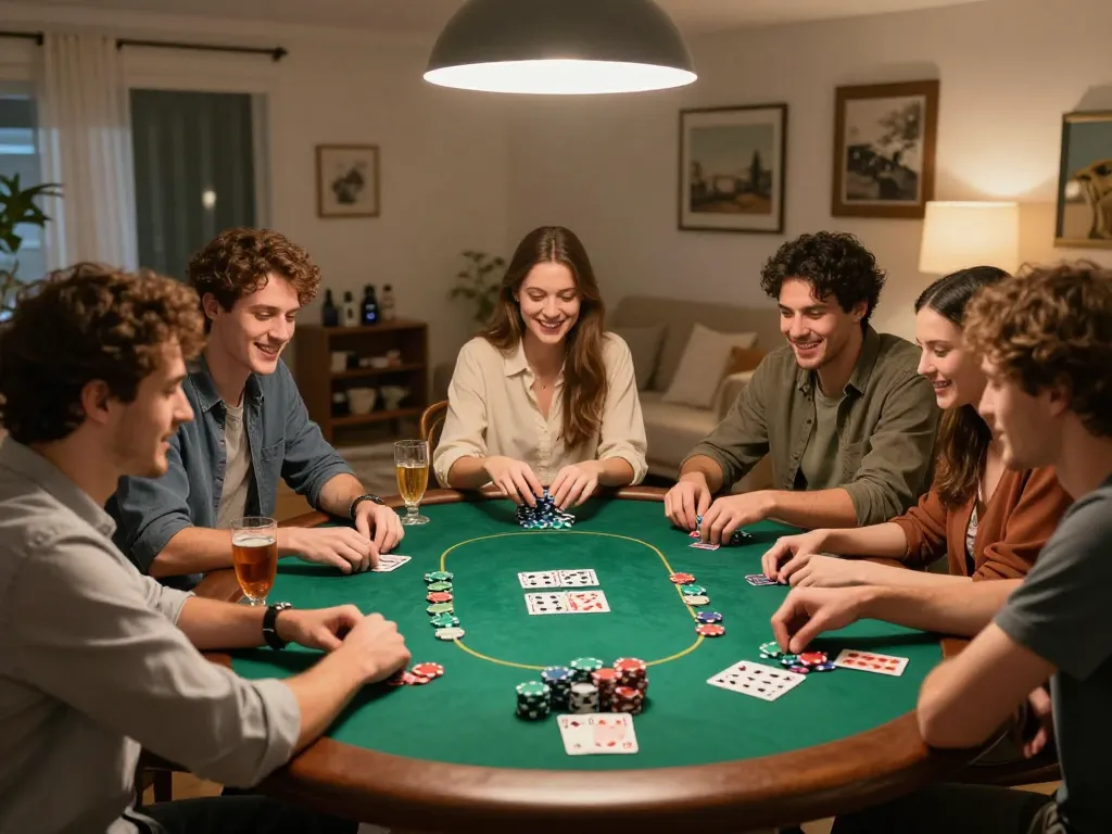 Teman-teman menikmati malam poker yang meriah, mendiskusikan strategi dan memasang taruhan dengan link gacor yang terintegrasi dalam permainan mereka.