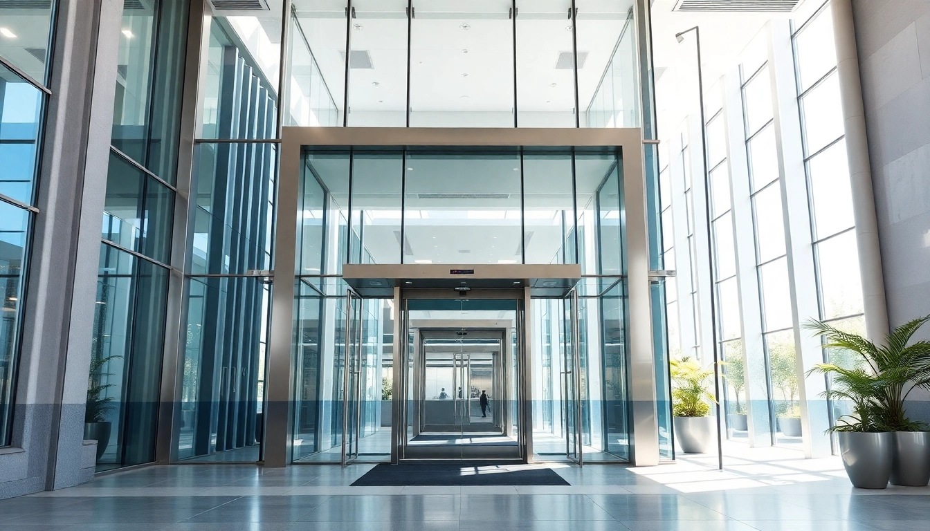 View of Evolution Entrance Systems showcasing a modern, automated entrance design in a sleek setting.