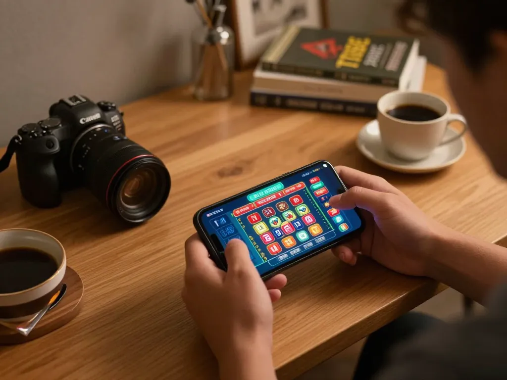 Engaging in online gaming through the TT88 trang chủ app on a stylish smartphone at home