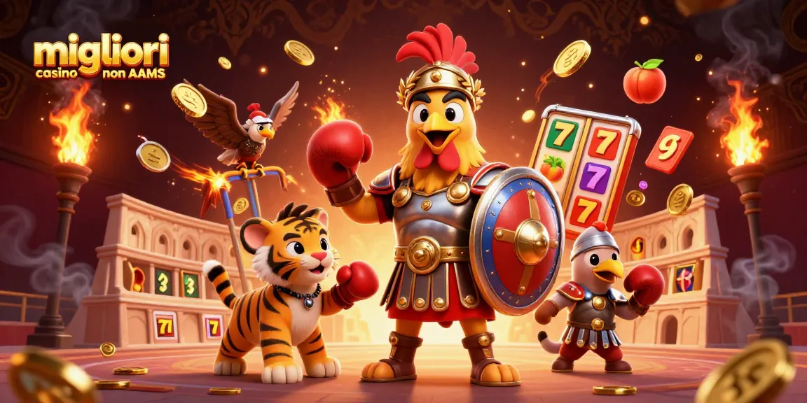 Migliori casino non AAMS con giochi d'azzardo tra un gallo gladiatore e un cucciolo di tigre.