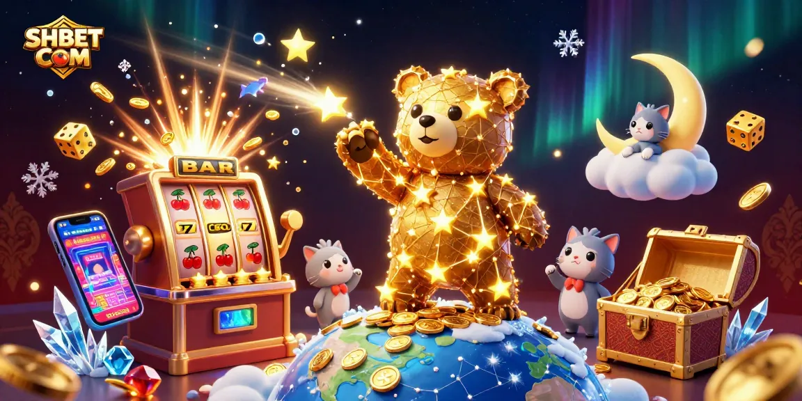 Experience winning moments with SHBET COM's enchanting casino illustration featuring stellar elements.