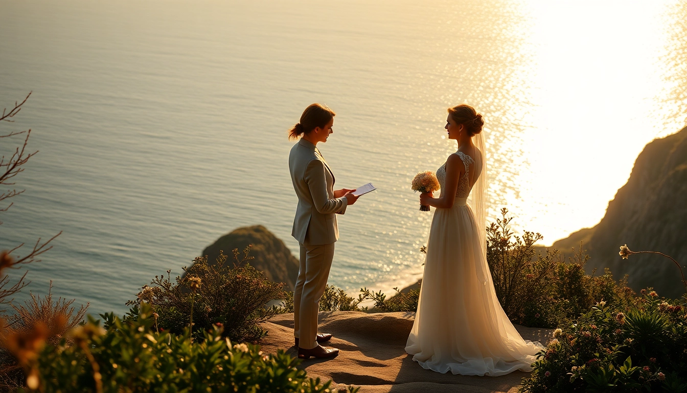 Embrace authentic Big Sur wedding photography capturing a couple's romantic vows amidst stunning coastal cliffs.
