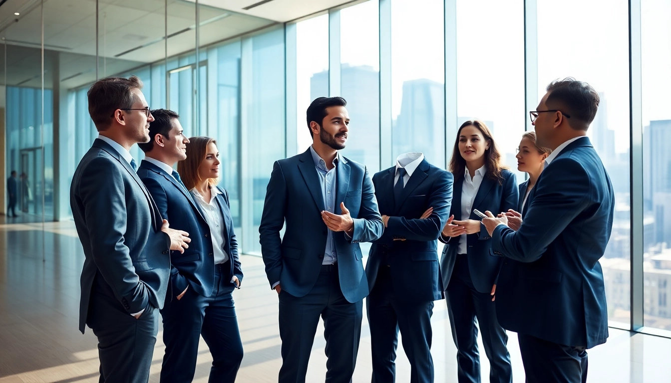 Engaged business leaders sharing founder leadership insights in a modern office.