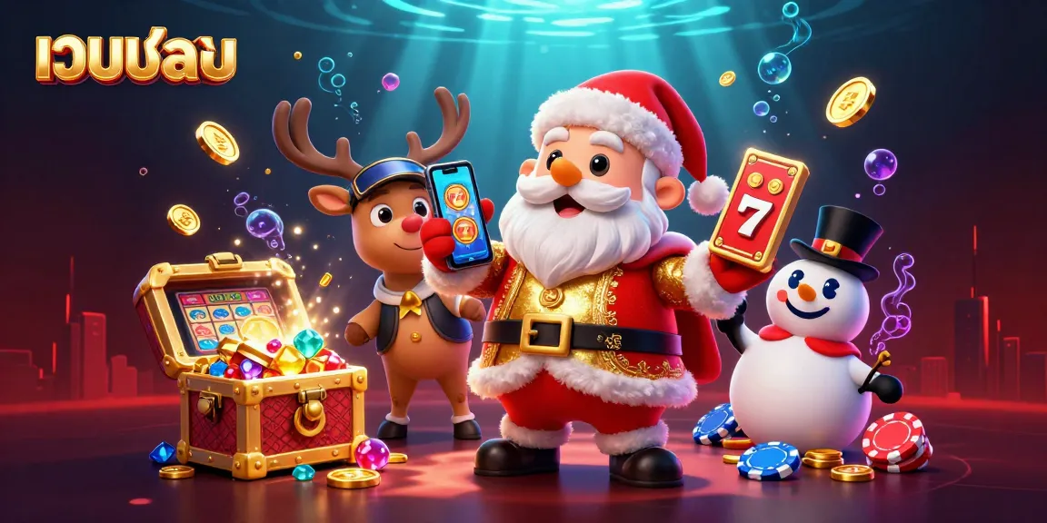 Experience thrilling เว็บบอล action with Santa and friends amidst glitzy casino elements and vibrant treasures.