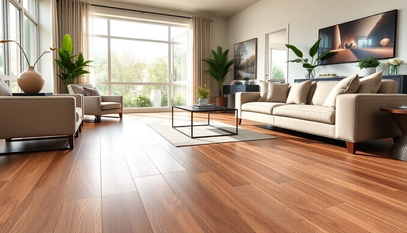 Showcasing luxury vinyl flooring seamlessly integrated into a modern living room design with elegant decor.
