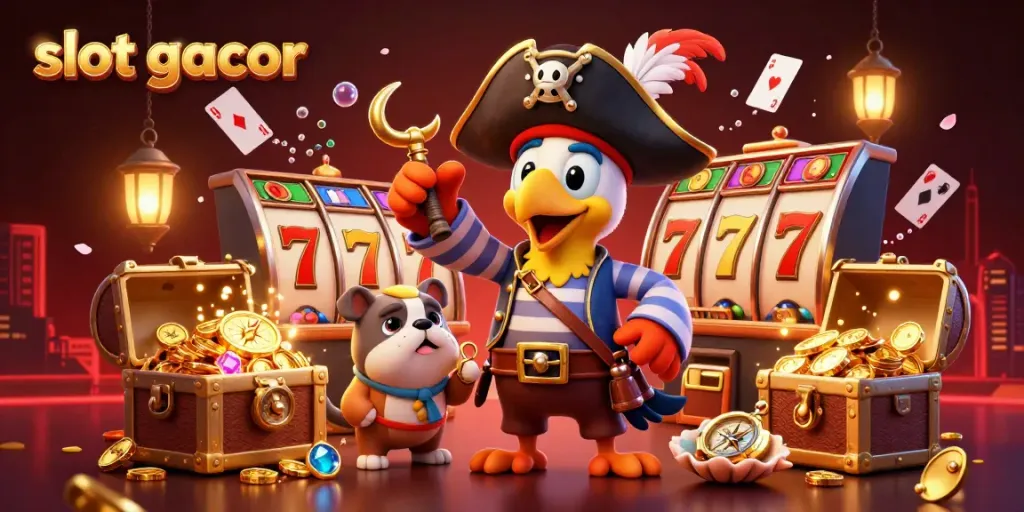 Catch the excitement of slot gacor with vibrant casino-themed characters and elements in a dynamic 3D scene.