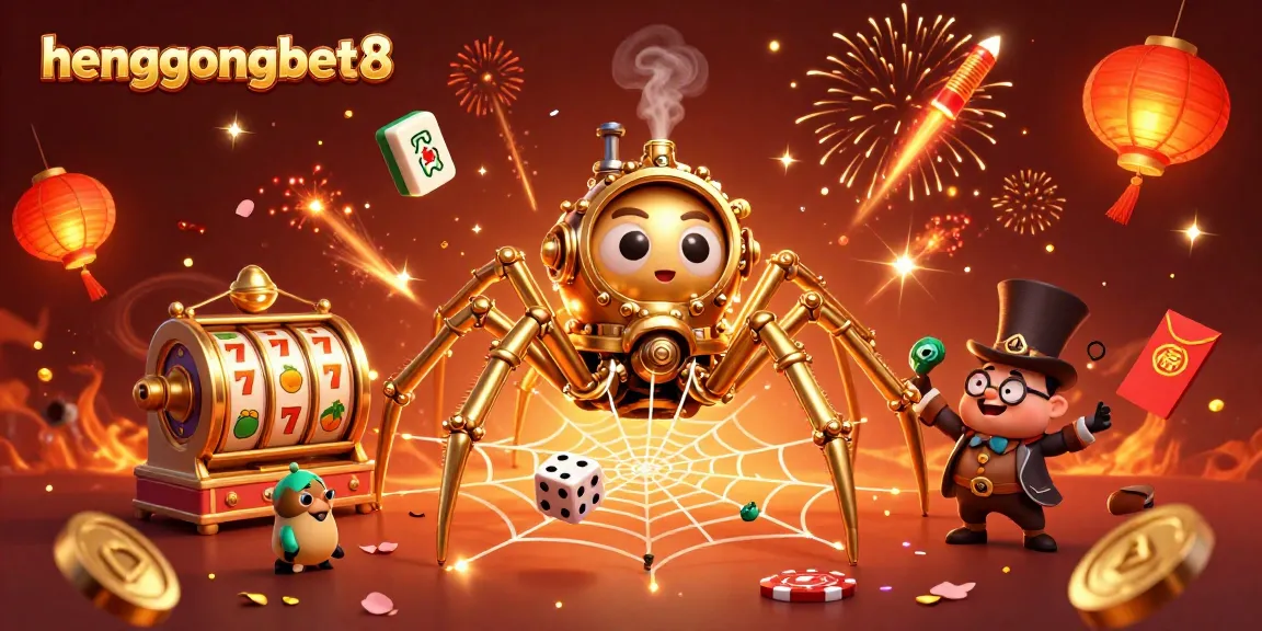 Join the excitement at hengongbet8 with a whimsical 3D casino illustration showcasing winning slots and festive elements.
