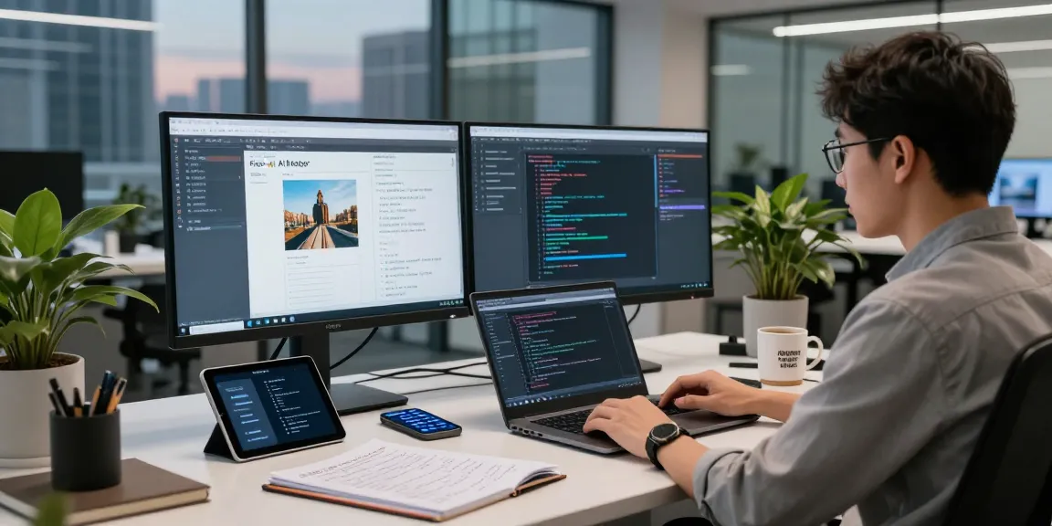 Utilizing the free AI image detector in a modern workspace, showing an analyst at work.