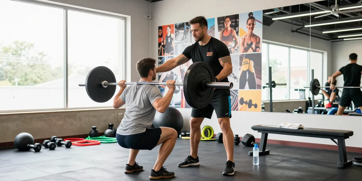 Engaged fitness coach demonstrating exercises at Unique Pharma Steroid Shop gym