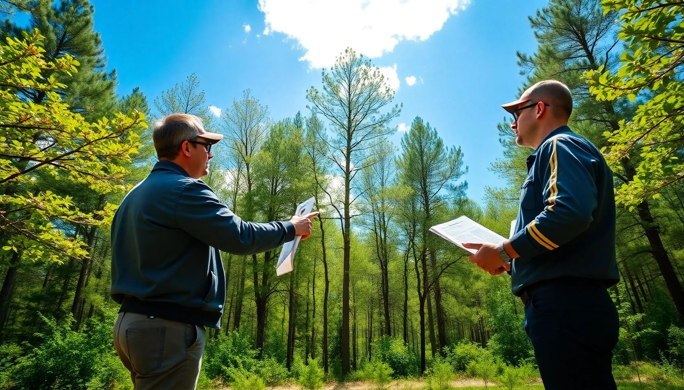 Black Mountain Tree Consultancy team analyzing healthy trees in a vibrant forest ecosystem.