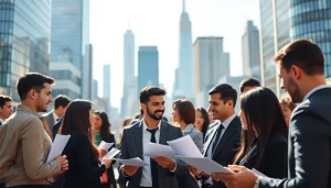 Engage with the vibrant free job post new york scene at a bustling career networking event.