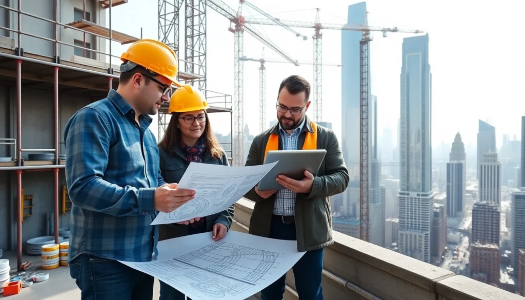 Team of New York Commercial General Contractor professionals collaborating on construction plans.