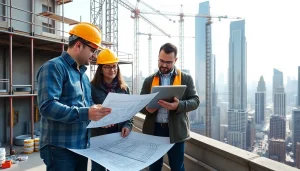 Team of New York Commercial General Contractor professionals collaborating on construction plans.