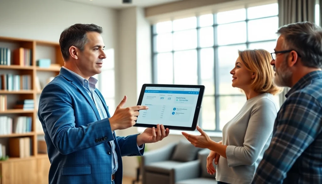 Engage with estate planning San Antonio through a financial advisor helping a couple in a modern office.