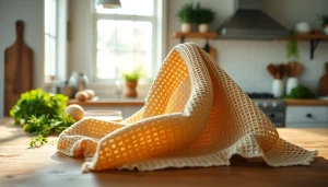 Kaasdoek elegant gepresenteerd op een houten aanrecht met verse ingrediënten eromheen.