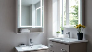 Stylish spiegelschrank mit led Beleuchtung in einem modernen Badezimmer-Design.