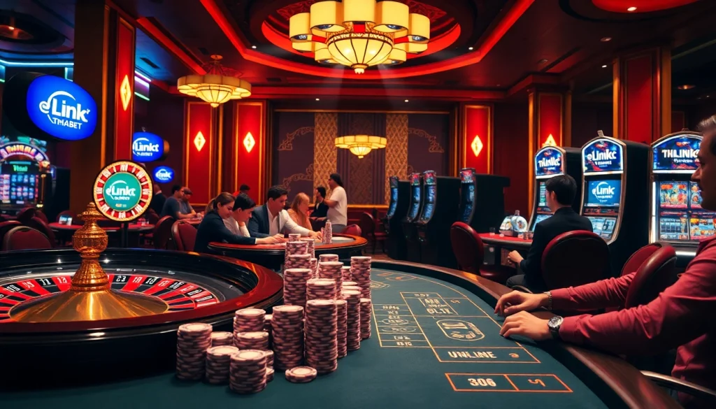 Experience the excitement of casino gaming with Link THABET showcased in a vibrant setting.