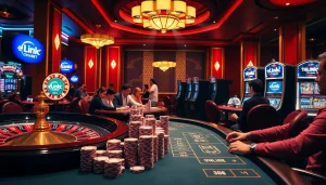 Experience the excitement of casino gaming with Link THABET showcased in a vibrant setting.