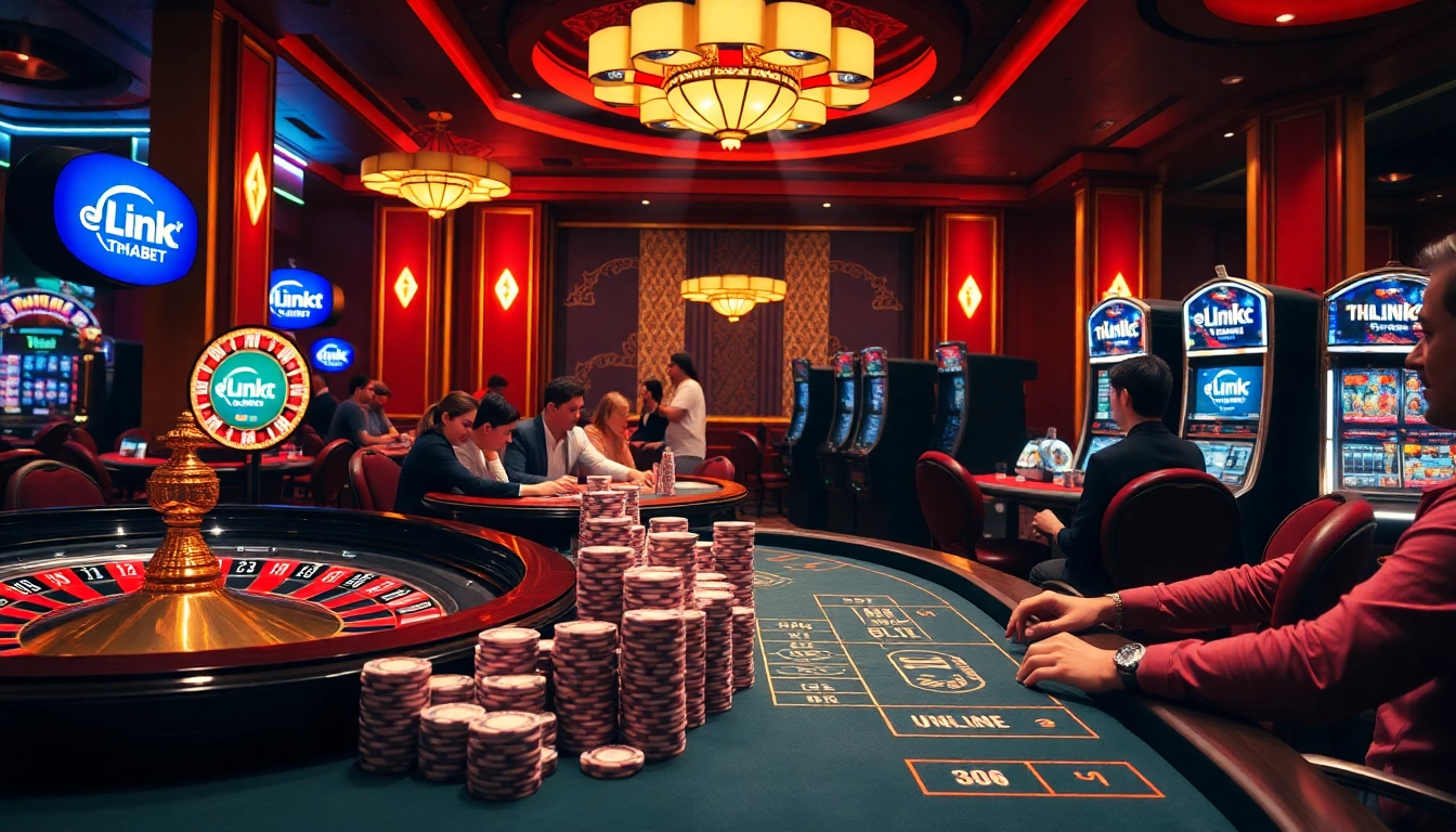 Experience the excitement of casino gaming with Link THABET showcased in a vibrant setting.