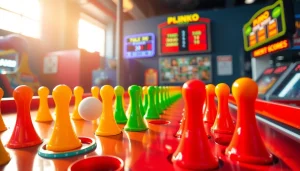 Mencoba plinko demo dengan bola berwarna yang jatuh melalui pin dan menghasilkan hadiah menarik.