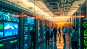 Visual of crypto cloud mining facility showcasing advanced technology and renewable energy sources.